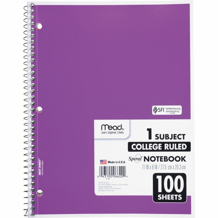 Image of Mead® Notebooks, Spiral, 1-Subject,100 Sht, 8"x10-1/2", 12/BD, AST
