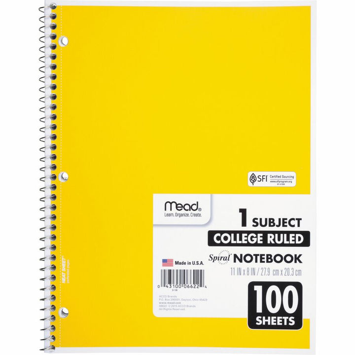 Image of Mead® Notebooks, Spiral, 1-Subject,100 Sht, 8"x10-1/2", 12/BD, AST