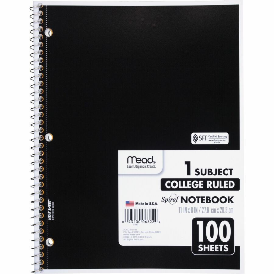 Image of Mead® Notebooks, Spiral, 1-Subject,100 Sht, 8"x10-1/2", 12/BD, AST