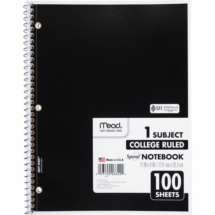 Image of Mead® Notebooks, Spiral, 1-Subject,100 Sht, 8"x10-1/2", 12/BD, AST