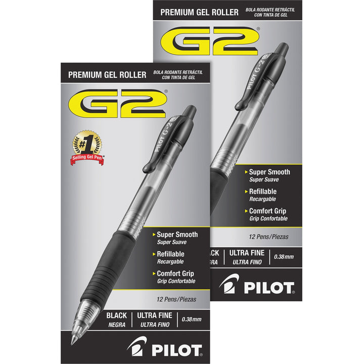 Image of Pilot® Retractable Pens, Ultra Fine,24/BD, Clear Barrel/Black Ink