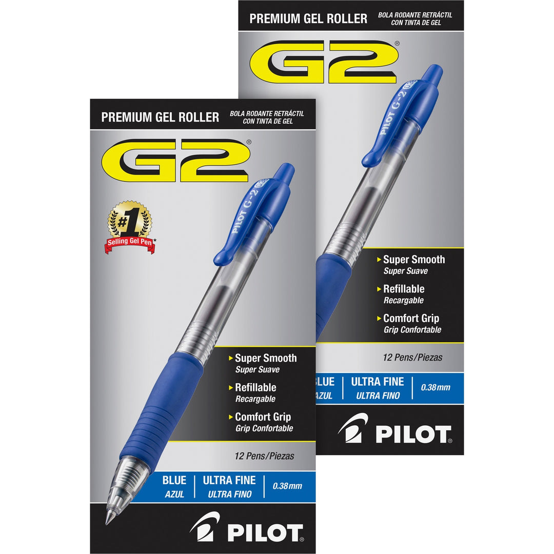 Image of Pilot® Retractable Pens, Ultra Fine,24/BD,Clear Barrel/Blue Ink