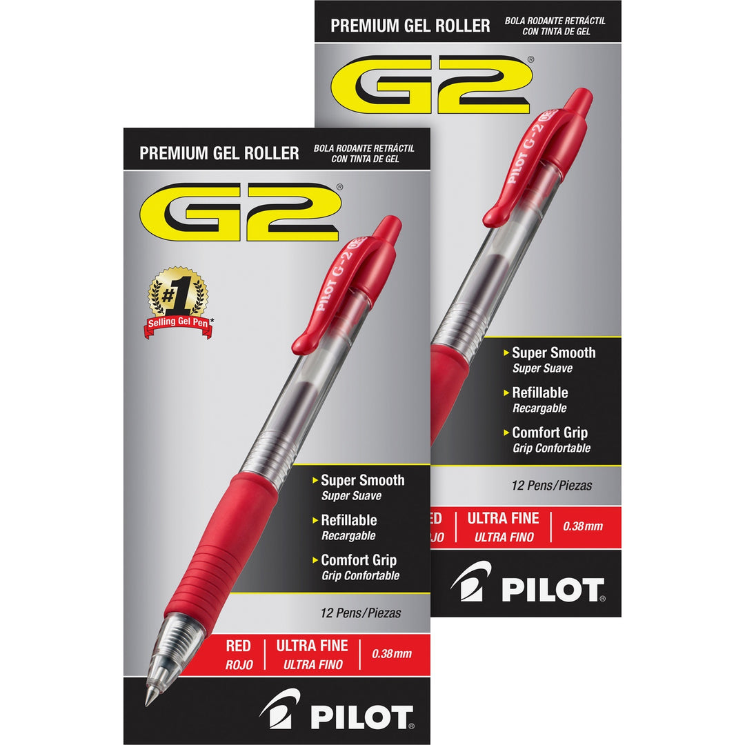 Image of Pilot® Retractable Pens, Ultra Fine,24/BD, Clear Barrel/Red Ink