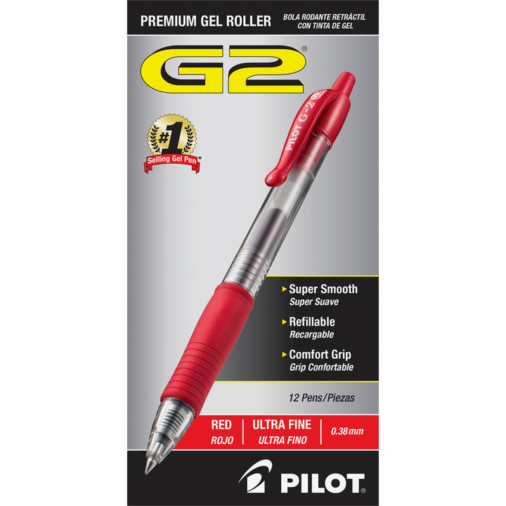 Image of Pilot® Retractable Pens, Ultra Fine,24/BD, Clear Barrel/Red Ink