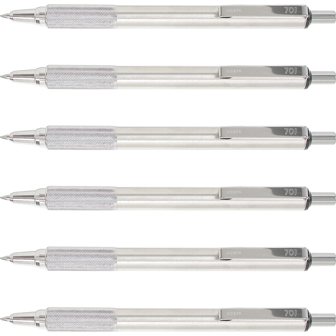 Image of Zebra® Ballpoint Pens,Retractable,Stainless Steel,.7mm,6/BX,Black