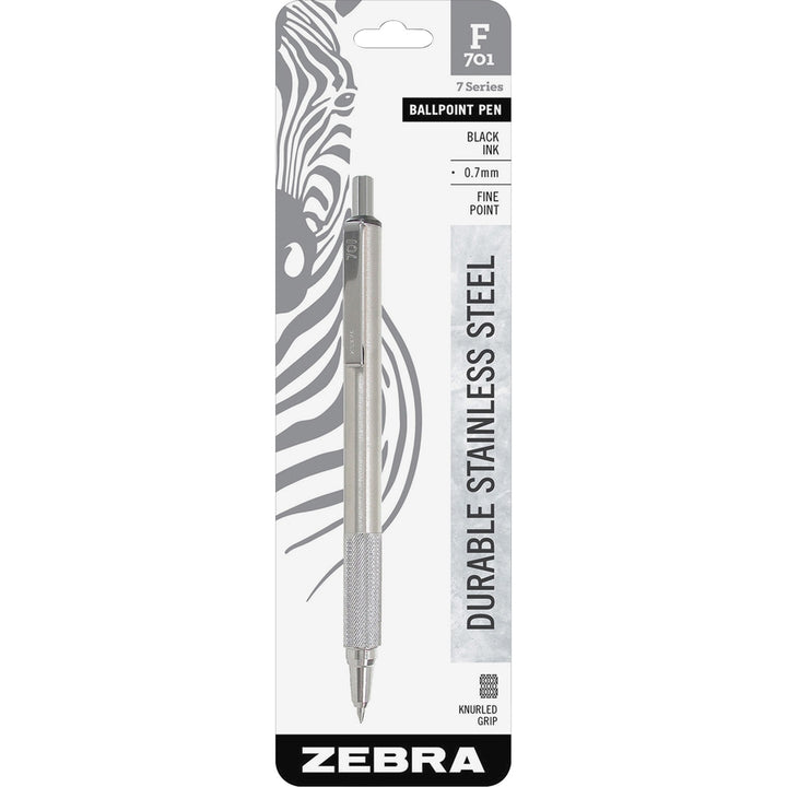Image of Zebra® Ballpoint Pens,Retractable,Stainless Steel,.7mm,6/BX,Black