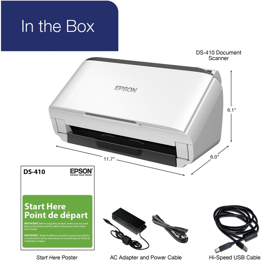 Image of Epson® Ds-410 Document Scanner, 600 Dpi Optical Resolution, 50-Sheet Duplex Auto Document Feeder