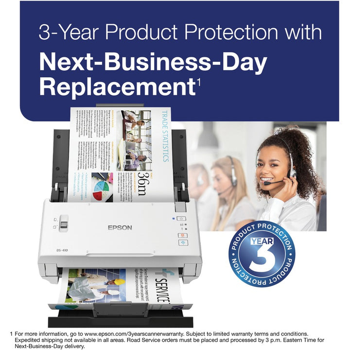 Image of Epson® Ds-410 Document Scanner, 600 Dpi Optical Resolution, 50-Sheet Duplex Auto Document Feeder