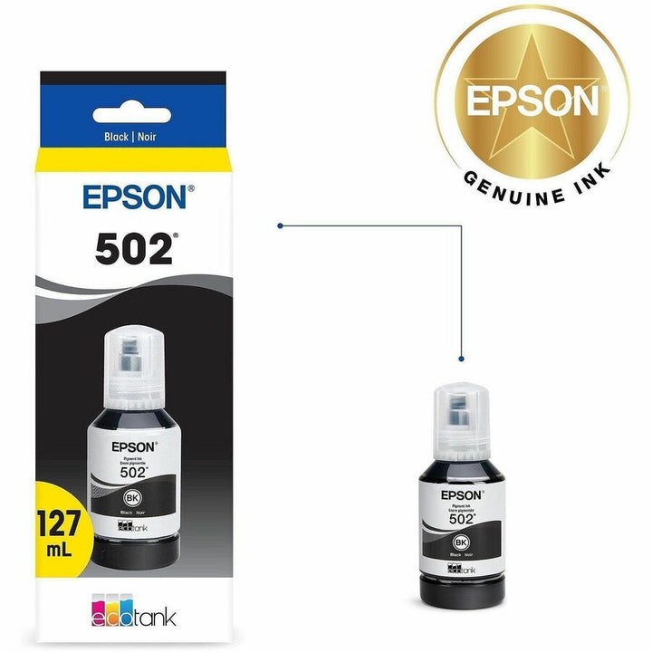 Image of Epson EcoTank T502, Black Ink Bottle, Inkjet, Black, 1 Each