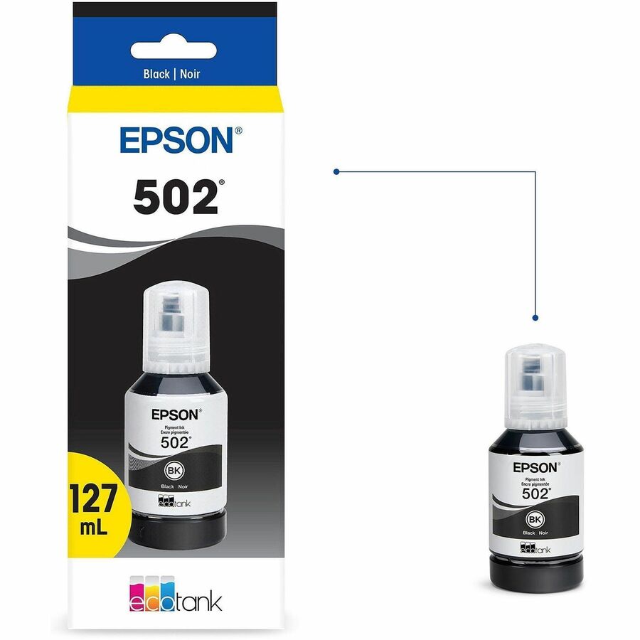 Image of Epson EcoTank T502, Black Ink Bottle, Inkjet, Black, 1 Each