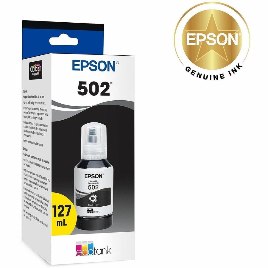 Image of Epson EcoTank T502, Black Ink Bottle, Inkjet, Black, 1 Each