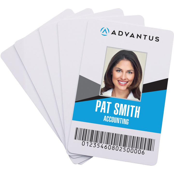 Image of Advantus ID Cards, Laminated PVC, 2-/18"x3-3/8", 100/PK, White