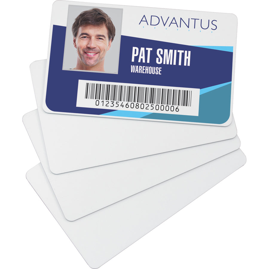 Image of Advantus ID Cards, Laminated PVC, 2-/18"x3-3/8", 100/PK, White