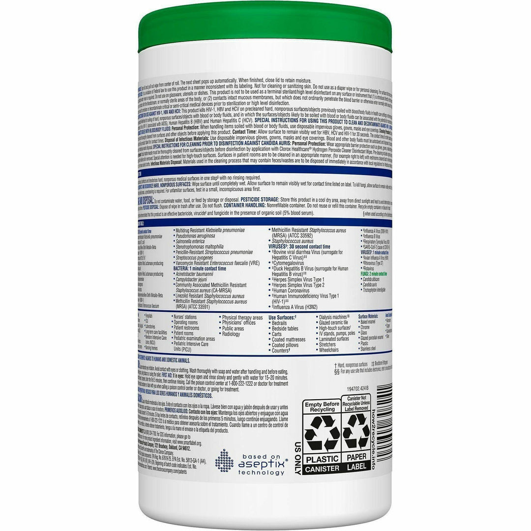 Image of Clorox® Disinfecting Wipes,w/Hydrogen Peroxide,95 Wipes/Tub,6/CT,WE