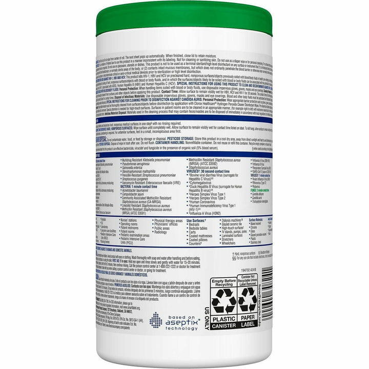 Image of Clorox® Disinfecting Wipes,w/Hydrogen Peroxide,95 Wipes/Tub,6/CT,WE