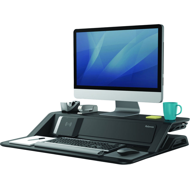 Image of Fellowes® Lotus Dx Sit-Stand Workstation, 32.75" X 24.25" X 5.5" To 22.5", Black