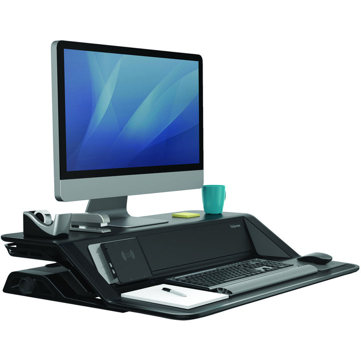 Image of Fellowes® Lotus Dx Sit-Stand Workstation, 32.75" X 24.25" X 5.5" To 22.5", Black