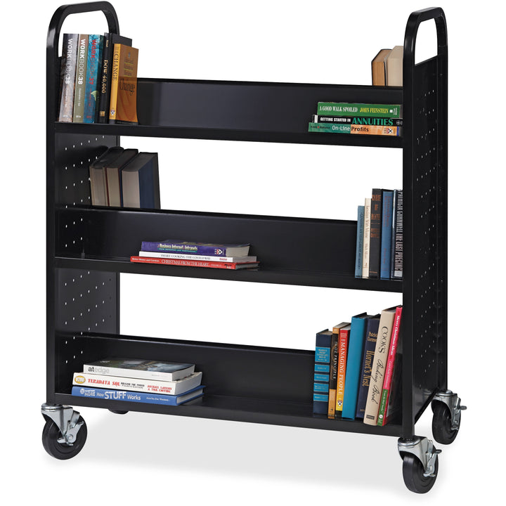 Image of Lorell Book Cart, Double-sided, 6 Shelves, 38"Wx18"Dx46-1/4"H, BK