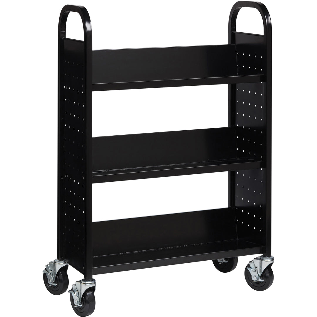 Image of Lorell Book Cart, Single-sided, 3 Slant Shelves, 32"x14"x46", BK