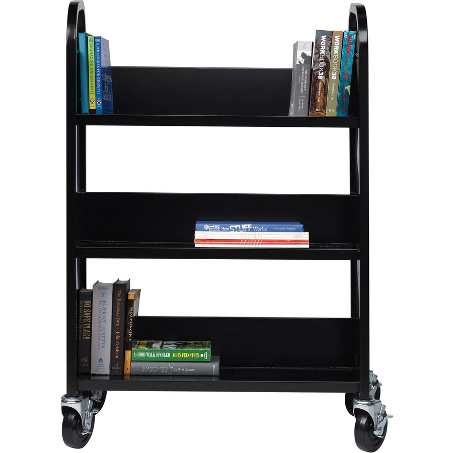Image of Lorell Book Cart, Single-sided, 3 Slant Shelves, 32"x14"x46", BK