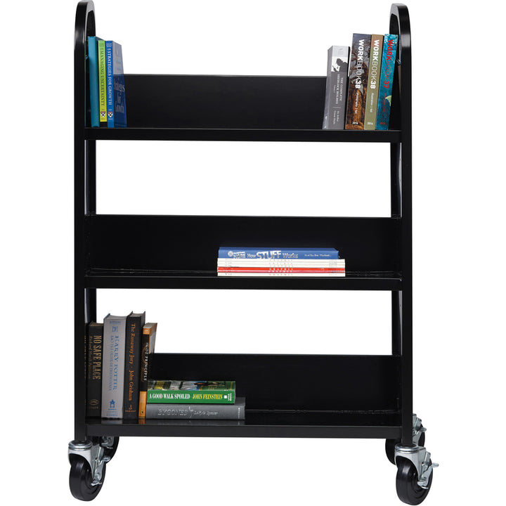 Image of Lorell Book Cart, Single-sided, 3 Slant Shelves, 32"x14"x46", BK