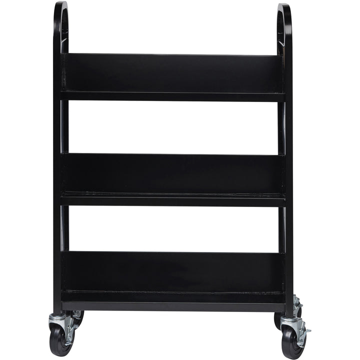 Image of Lorell Book Cart, Single-sided, 3 Slant Shelves, 32"x14"x46", BK