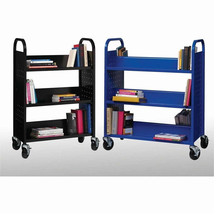 Image of Lorell Book Cart, Single-sided, 3 Slant Shelves, 32"x14"x46", BK