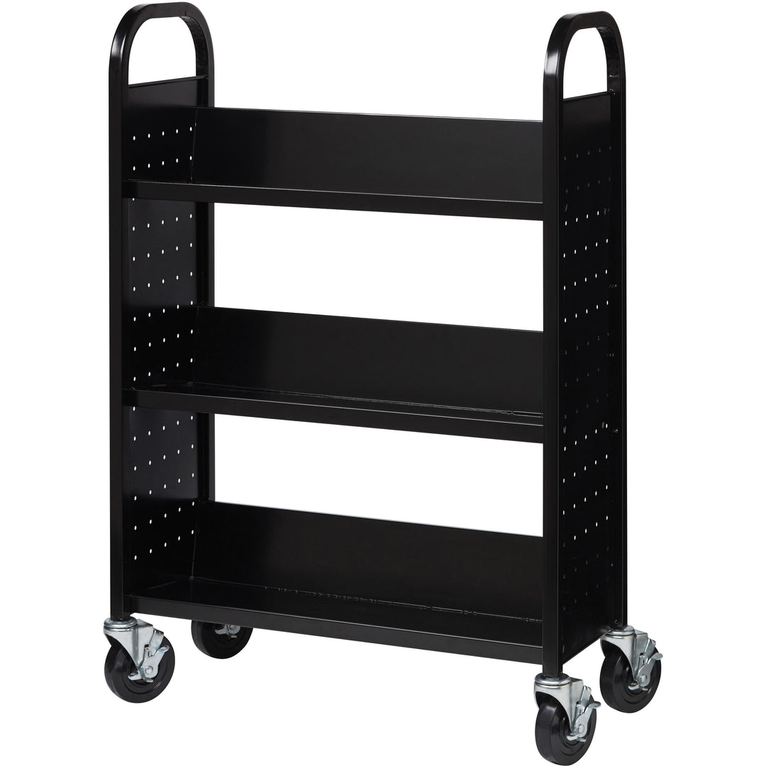 Image of Lorell Book Cart, Single-sided, 3 Slant Shelves, 32"x14"x46", BK