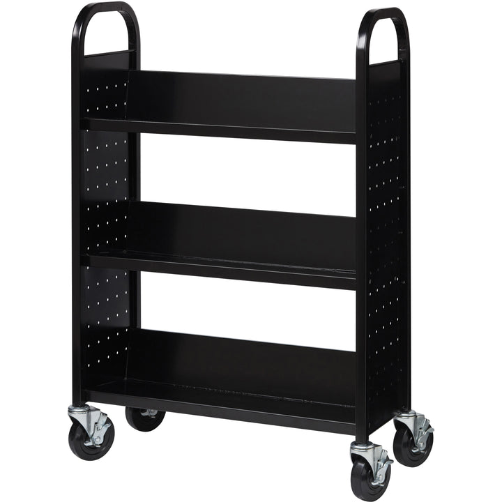 Image of Lorell Book Cart, Single-sided, 3 Slant Shelves, 32"x14"x46", BK