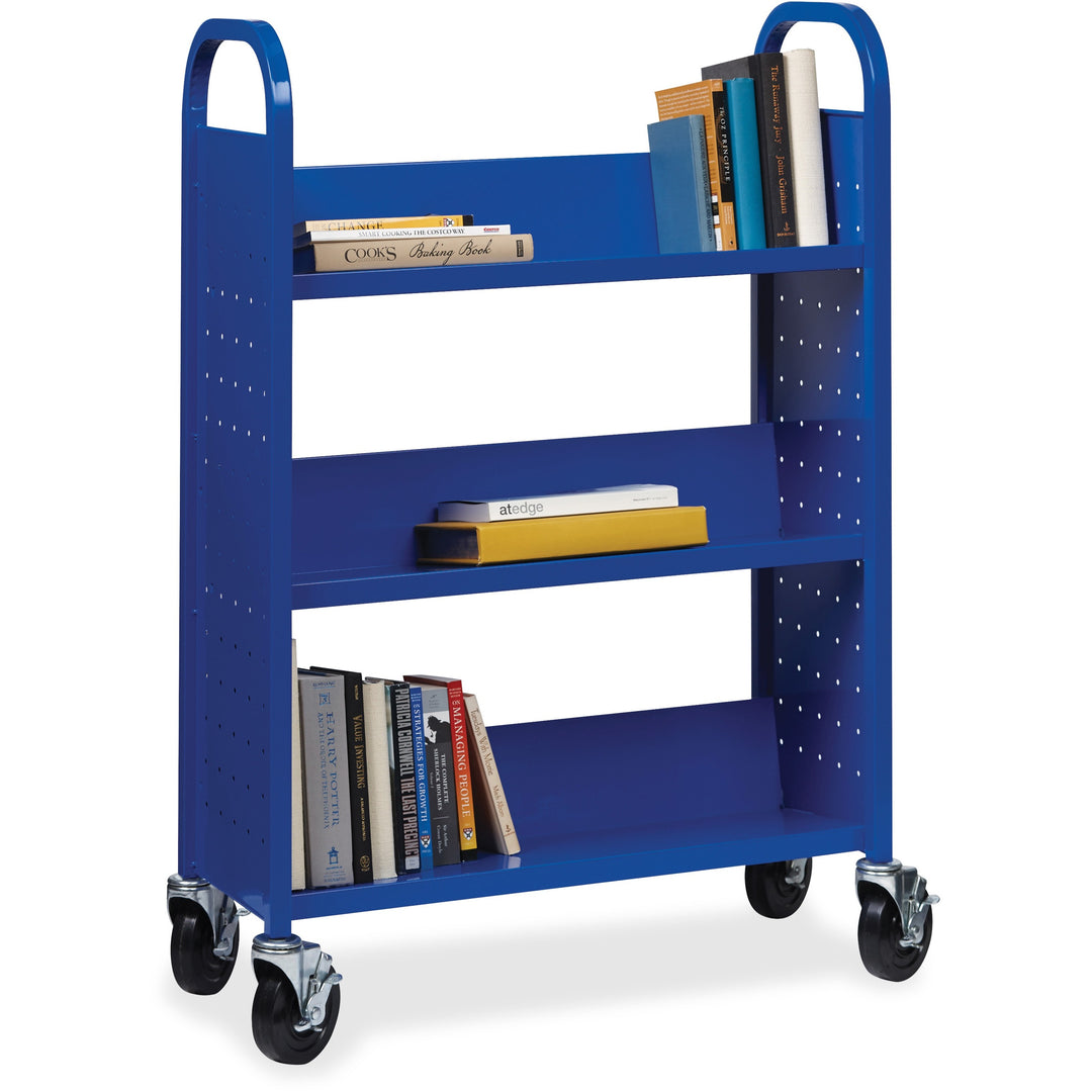 Image of Lorell Book Cart, Single-sided, 3 Slant Shelves, 32"x14"x46", BE