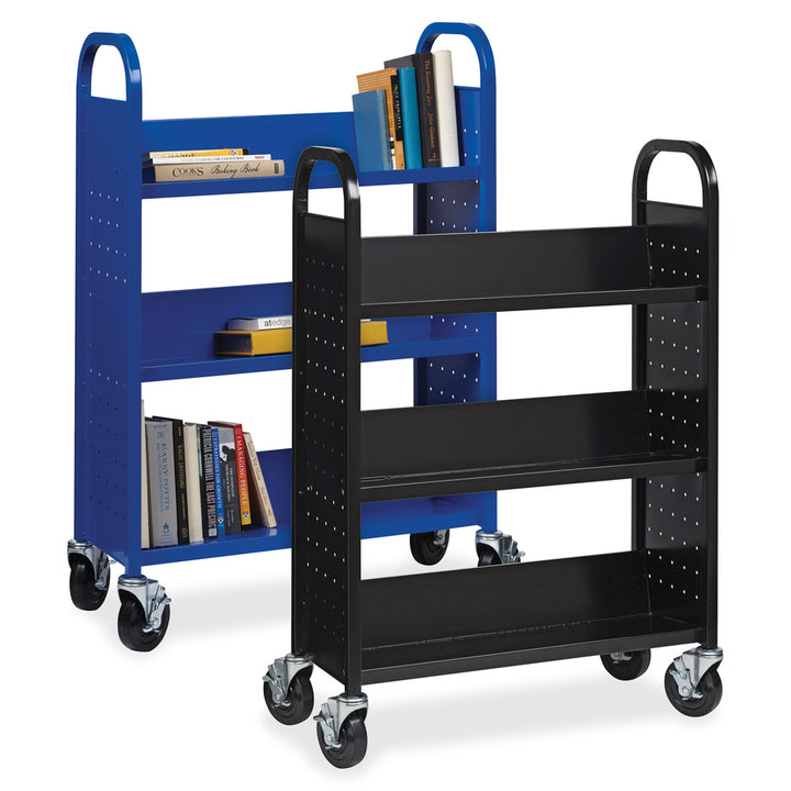 Image of Lorell Book Cart, Single-sided, 3 Slant Shelves, 32"x14"x46", BE