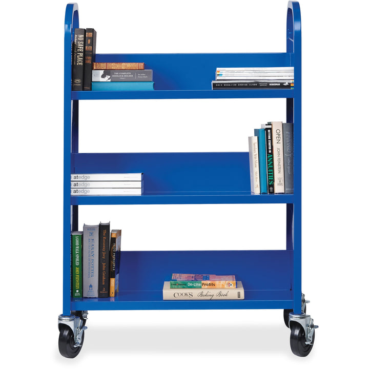 Image of Lorell Book Cart, Single-sided, 3 Slant Shelves, 32"x14"x46", BE