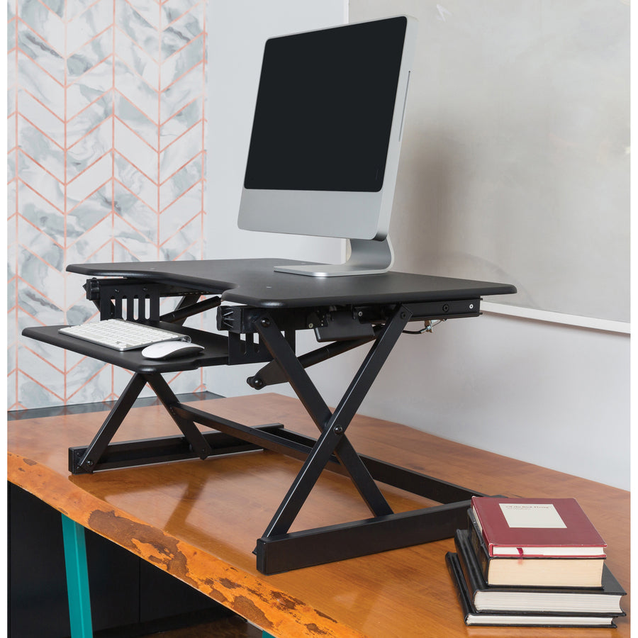 Image of Lorell Desk Riser, Sit-Stand, 40 lb. capacity, 34-1/2"x27"x9", BK