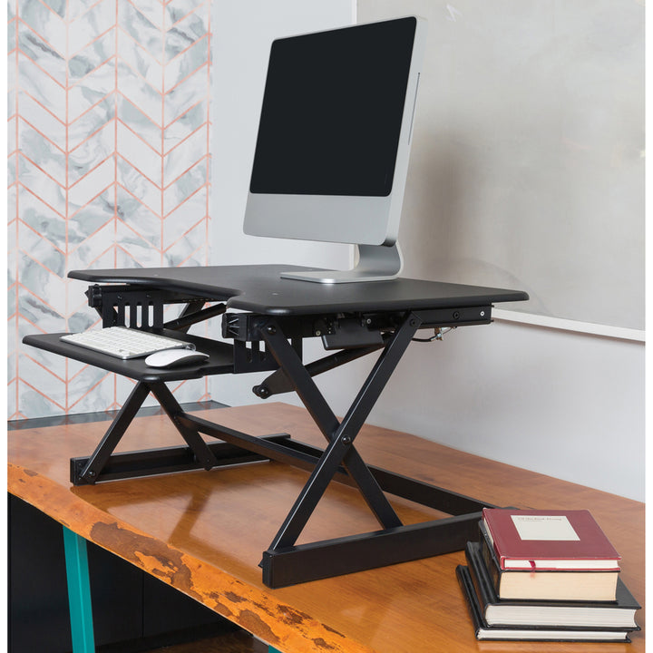 Image of Lorell Desk Riser, Sit-Stand, 40 lb. capacity, 34-1/2"x27"x9", BK