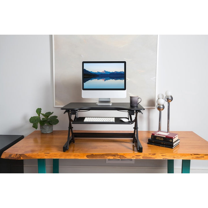 Image of Lorell Desk Riser, Sit-Stand, 40 lb. capacity, 34-1/2"x27"x9", BK