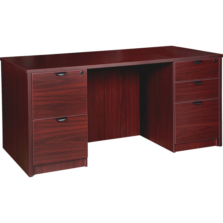 Image of Lorell Double-pedestal Desk, F/F, B/B/F, 60"x30"x29", Mahogany