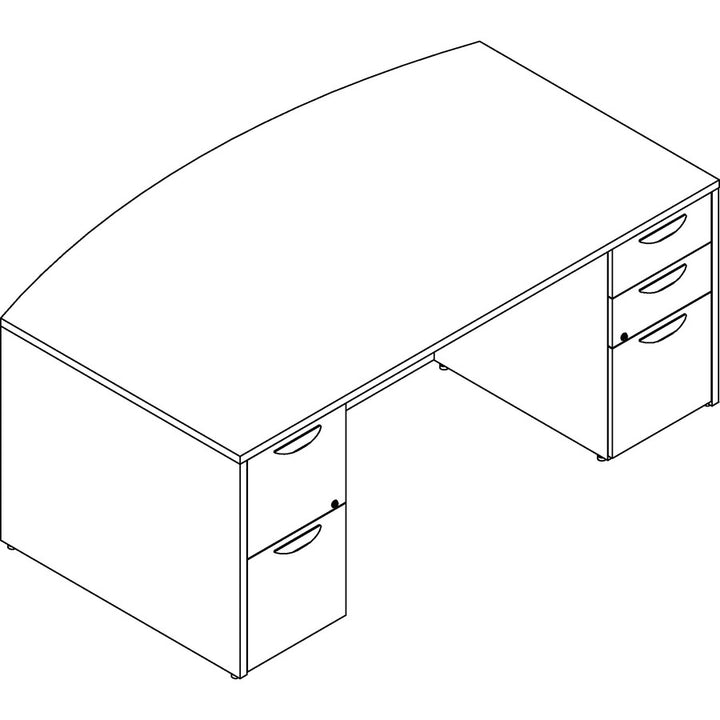 Image of Lorell Double-pedestal Bowfront Desk, F/F, B/B/F, 72"x42"x29", MY