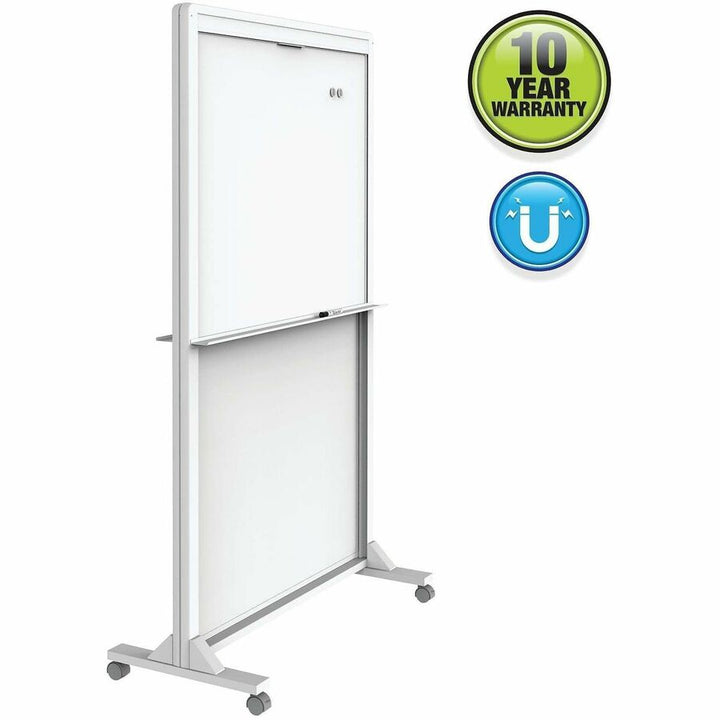 Image of Quartet® Motion Dual-Track Mobile Magnetic Dry-Erase Easel, 40.5" x 34", White Surface, White Aluminum Frame