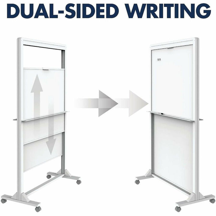 Image of Quartet® Motion Dual-Track Mobile Magnetic Dry-Erase Easel, 40.5" x 34", White Surface, White Aluminum Frame