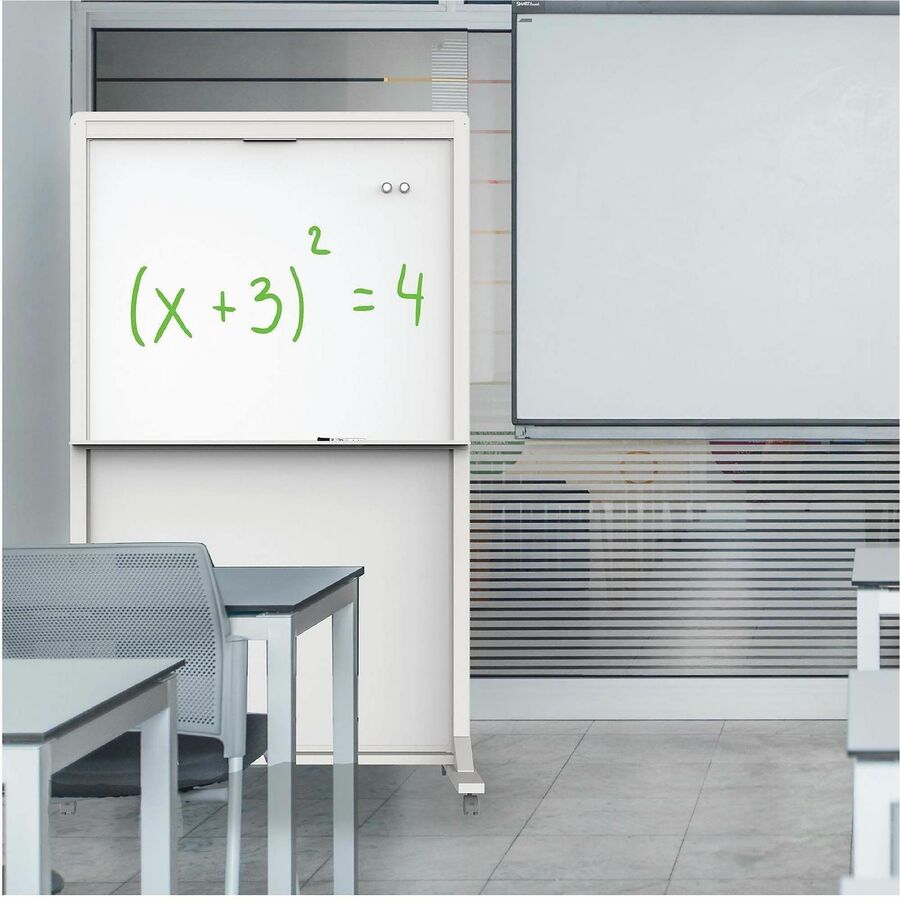 Image of Quartet® Motion Dual-Track Mobile Magnetic Dry-Erase Easel, 40.5" x 34", White Surface, White Aluminum Frame