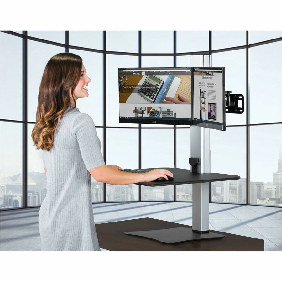 Image of Victor® High Rise Electric Dual Monitor Standing Desk Workstation, 28" X 23" X 20.25", Black/aluminum