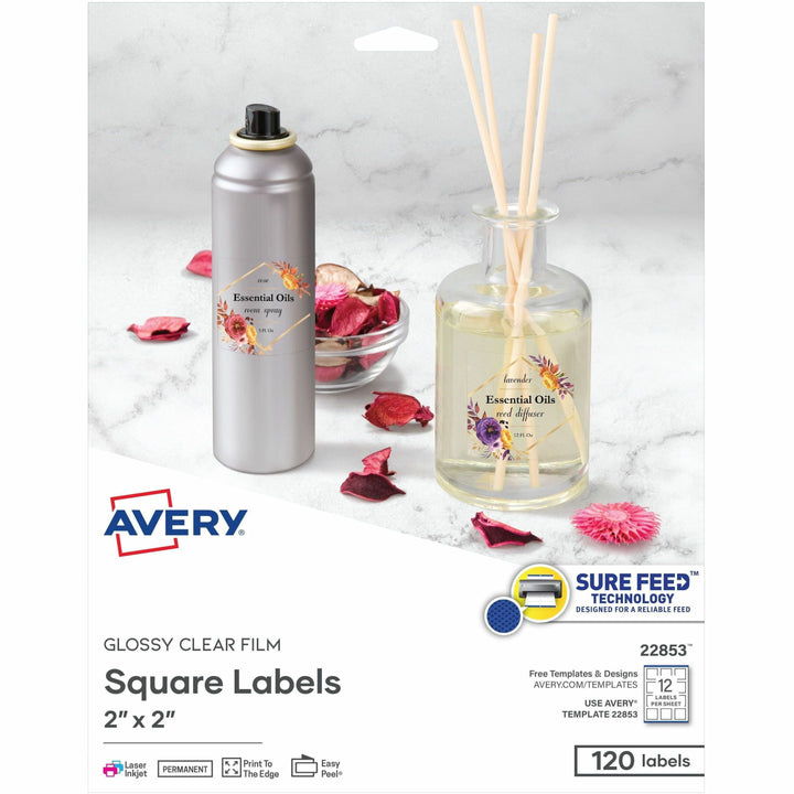Image of Avery® Labels, Square, 12UP, Laser/Inkjet, 2"x2", 120/PK, Glossy CL