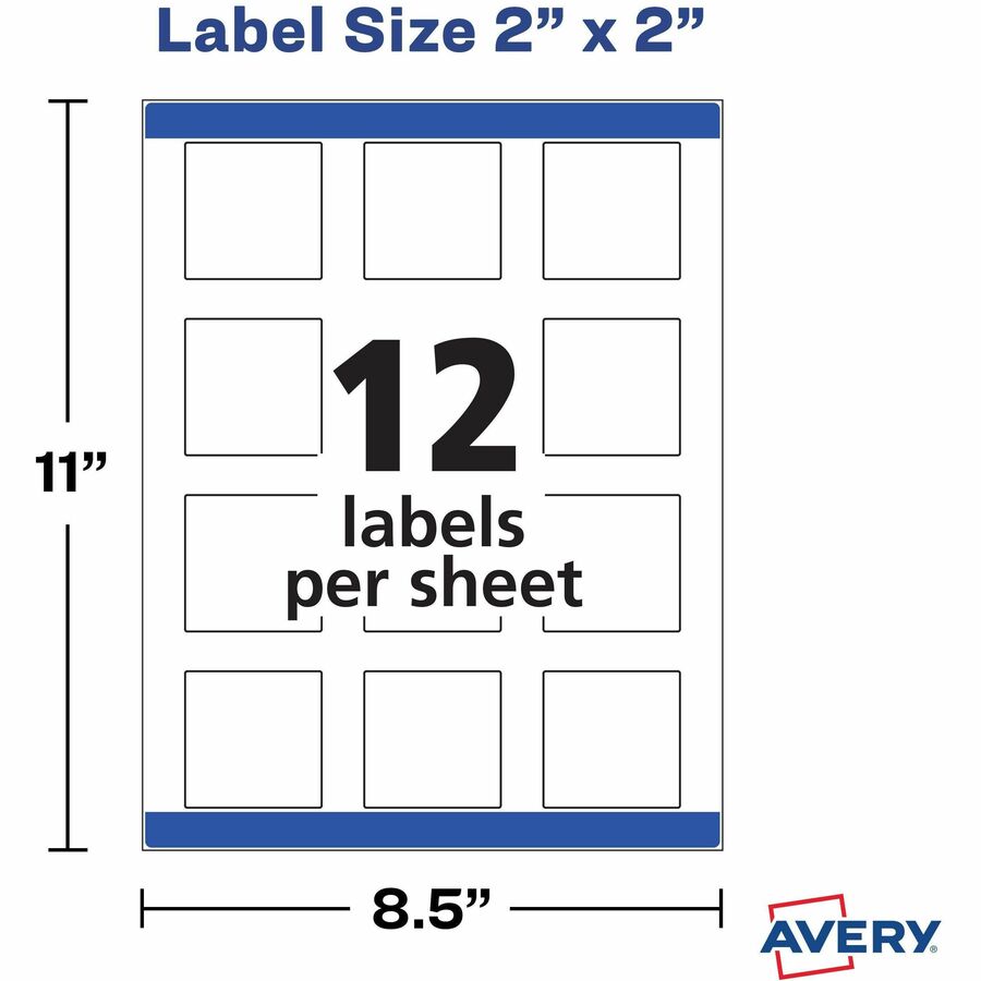 Image of Avery® Labels, Square, 12UP, Laser/Inkjet, 2"x2", 120/PK, Glossy CL