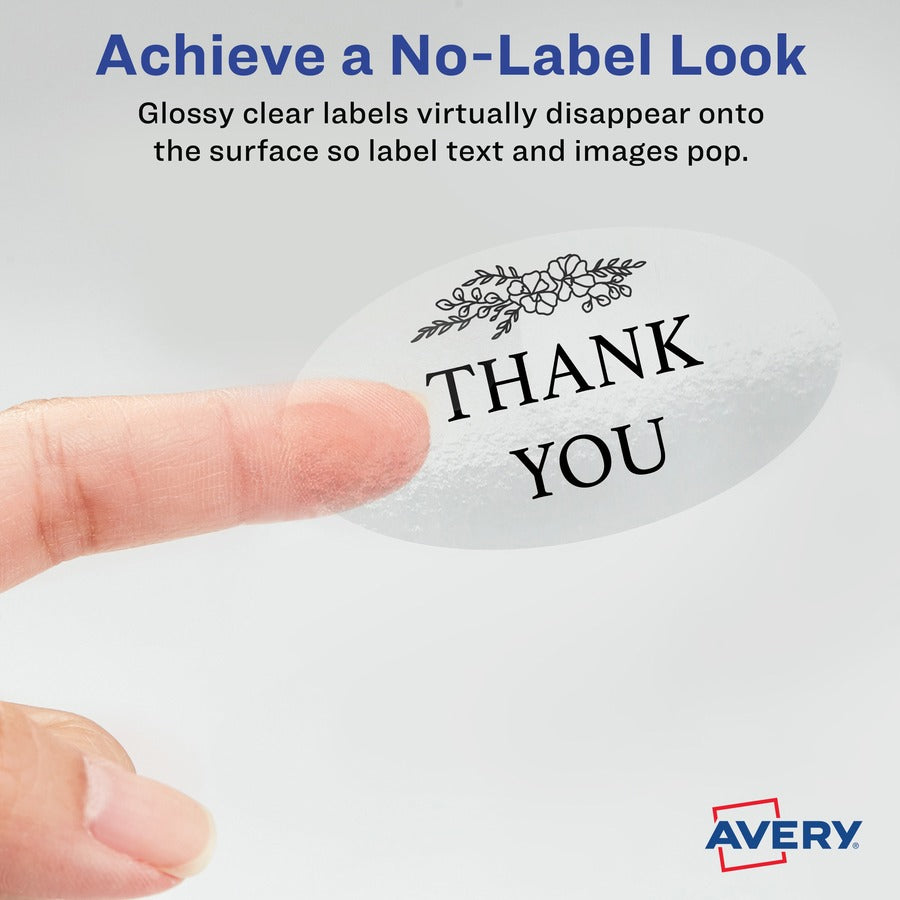 Image of Avery® Labels,Oval,18UP,Laser/Inkjet,1-1/2"x2-1/2",180/PK,Glossy CL