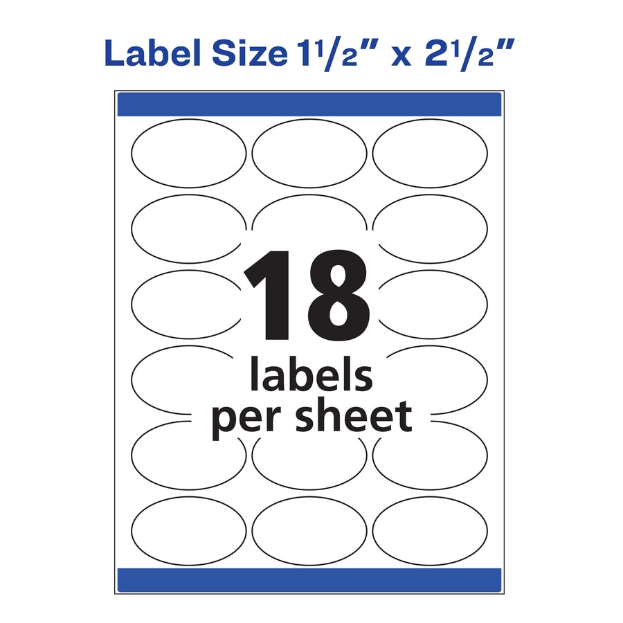Image of Avery® Labels,Oval,18UP,Laser/Inkjet,1-1/2"x2-1/2",180/PK,Glossy CL