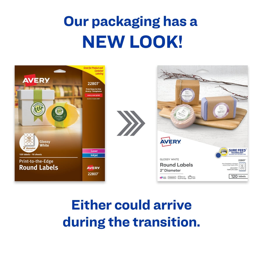 Image of Avery® Labels,Oval,18UP,Laser/Inkjet,1-1/2"x2-1/2",180/PK,Glossy CL