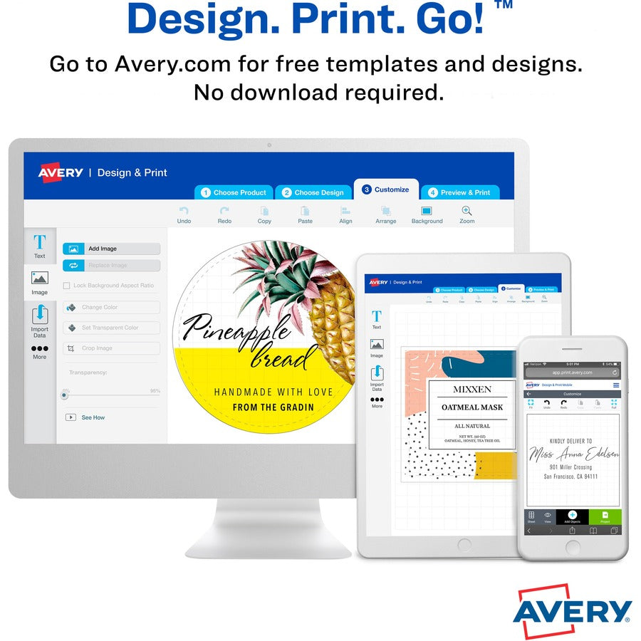 Image of Avery® Labels,Oval,18UP,Laser/Inkjet,1-1/2"x2-1/2",180/PK,Glossy CL