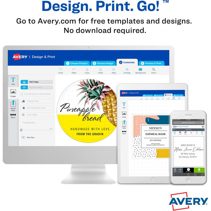 Image of Avery® Labels,Oval,18UP,Laser/Inkjet,1-1/2"x2-1/2",180/PK,Glossy CL