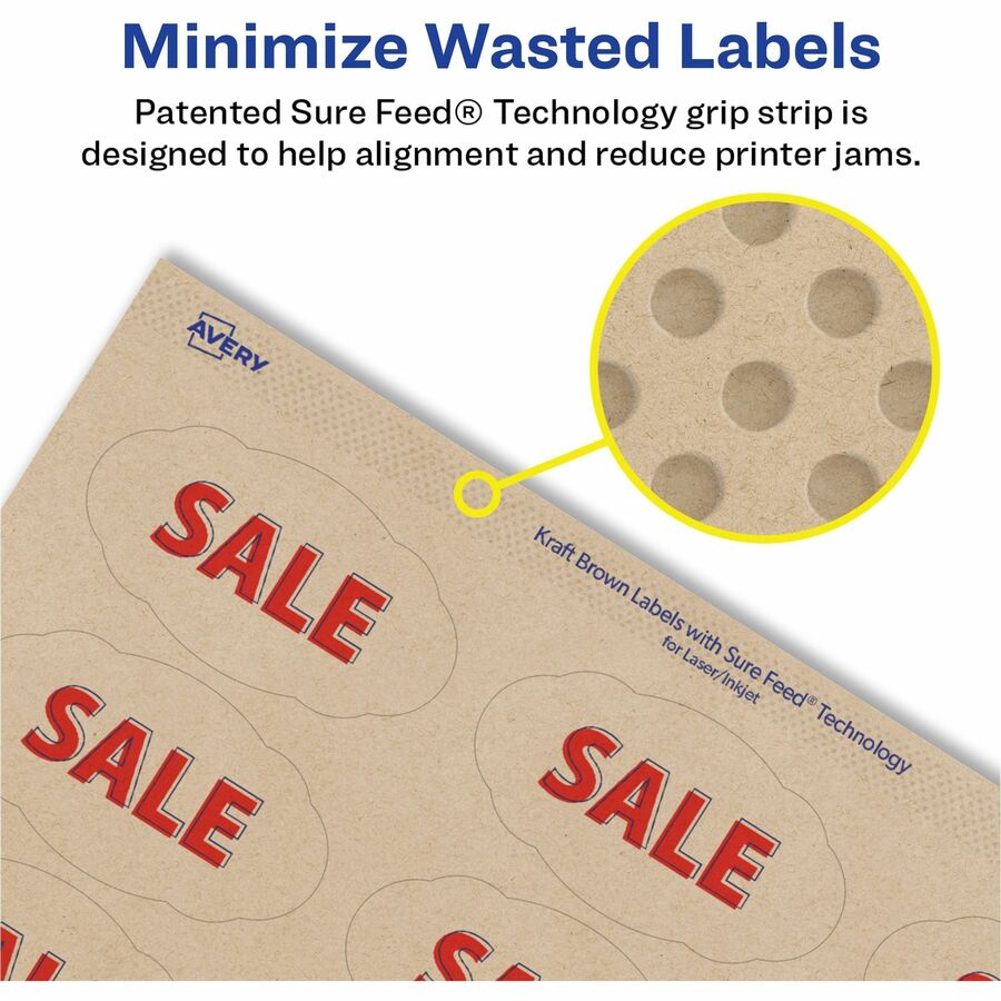 Image of Avery® Labels, Oval Scallop, 21UP, 2-1/4"x1-1/8", 525/PK, Brown
