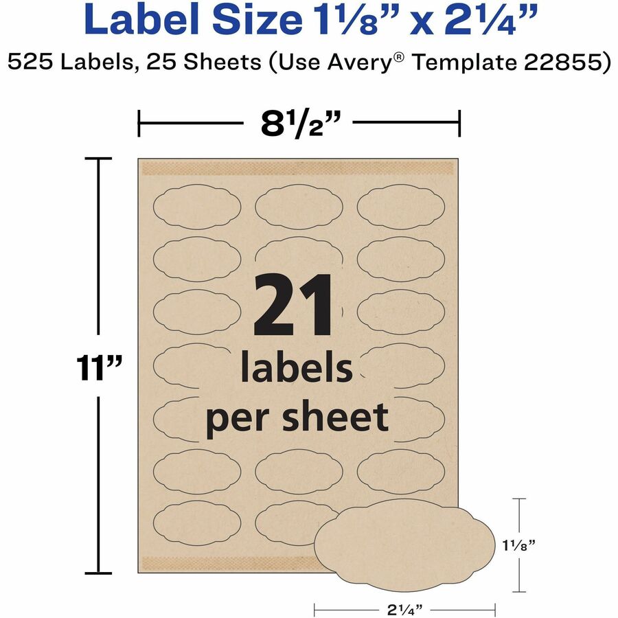 Image of Avery® Labels, Oval Scallop, 21UP, 2-1/4"x1-1/8", 525/PK, Brown